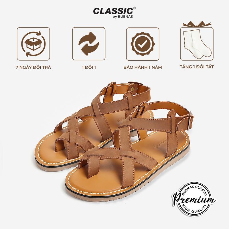 Dép Sandal Da Bò Nam Nữ Unisex quai Đan Chéo Đế Cao Su Đúc Nguyên Khối Buenas Premium - BL08