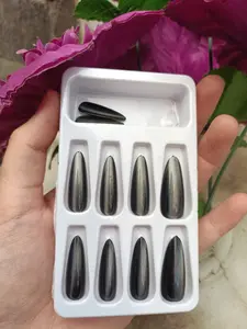 kuku palsu cat eye shimmer hitam isi10 pcs  panjang lonjong lengkap dengan lem