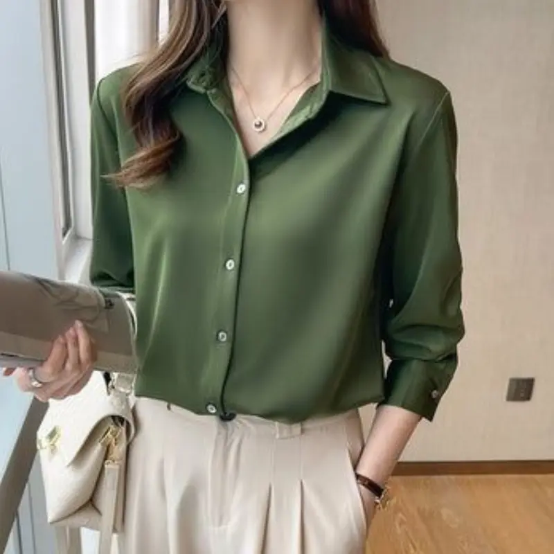 Kemeja Atasan Wanita Polos Untuk Kerja Lengan Panjang Full Kancing Bahan Shakila Twill 6