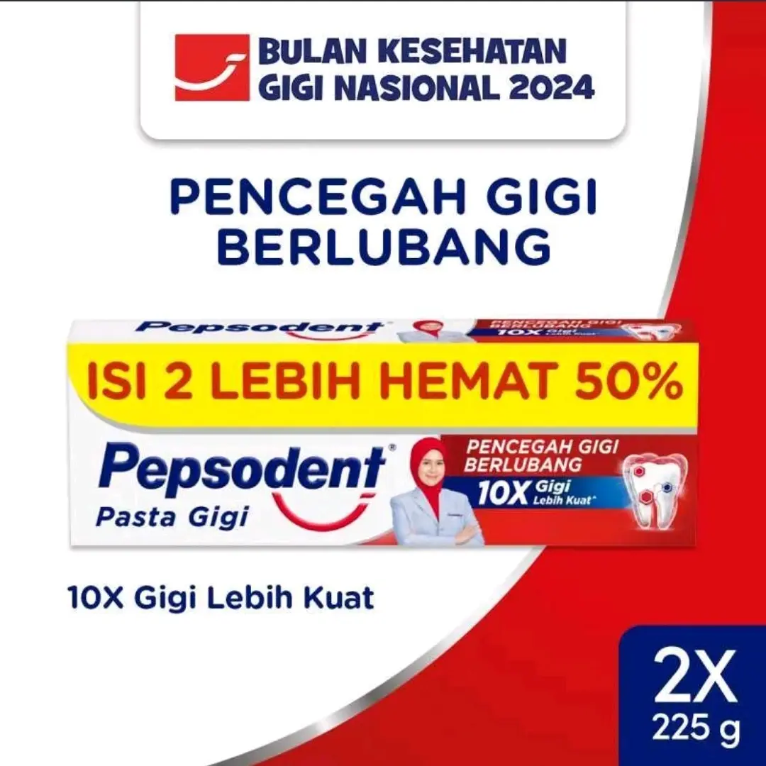 (PAKET HEMAT) Pepsodent 225gr isi 2 pcs Pencegah Gigi Berlubang with Mikrokalsium Pasta Gigi.