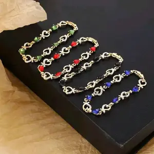 Gelang Rantai titanium dengan Batu berkilau Rhinestone Gems bentuk Hati Bracelet Heart Rhinestone Anti Karat