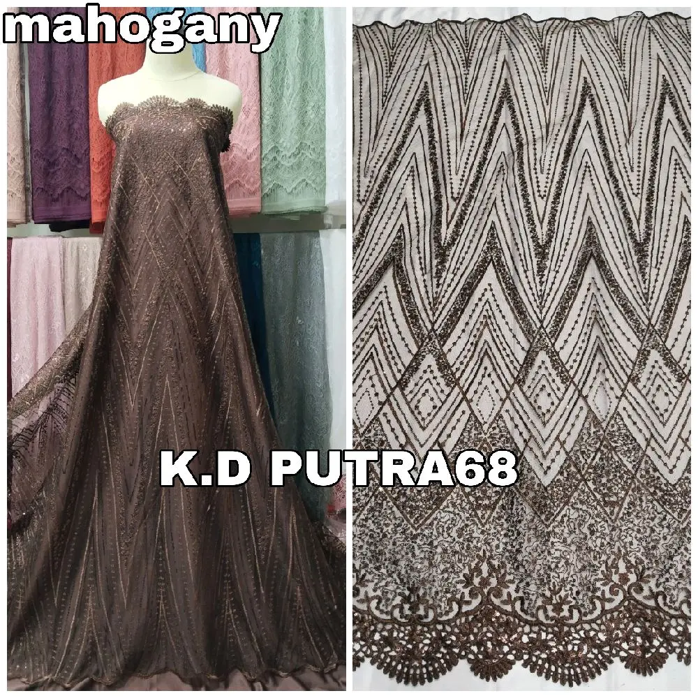 Kain/bahan Tulle Necklace Payet Spengel/Tille Bordir Salur Salur Gelombang Terbaru (harga per setengah meter)