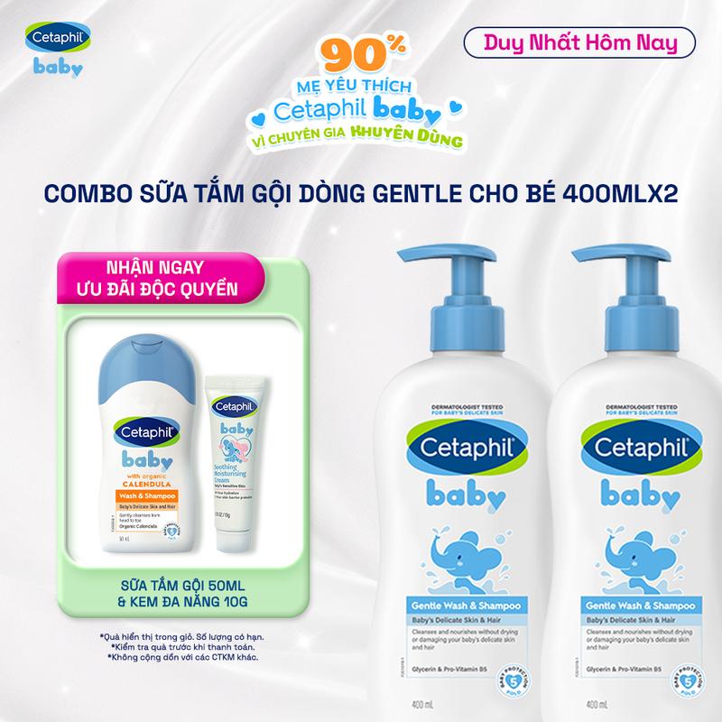 Deal Hot Combo 02 Sữa tắm gội dịu lành cho bé CETAPHIL BABY GENTLE WASH&SHAMPOO 400M