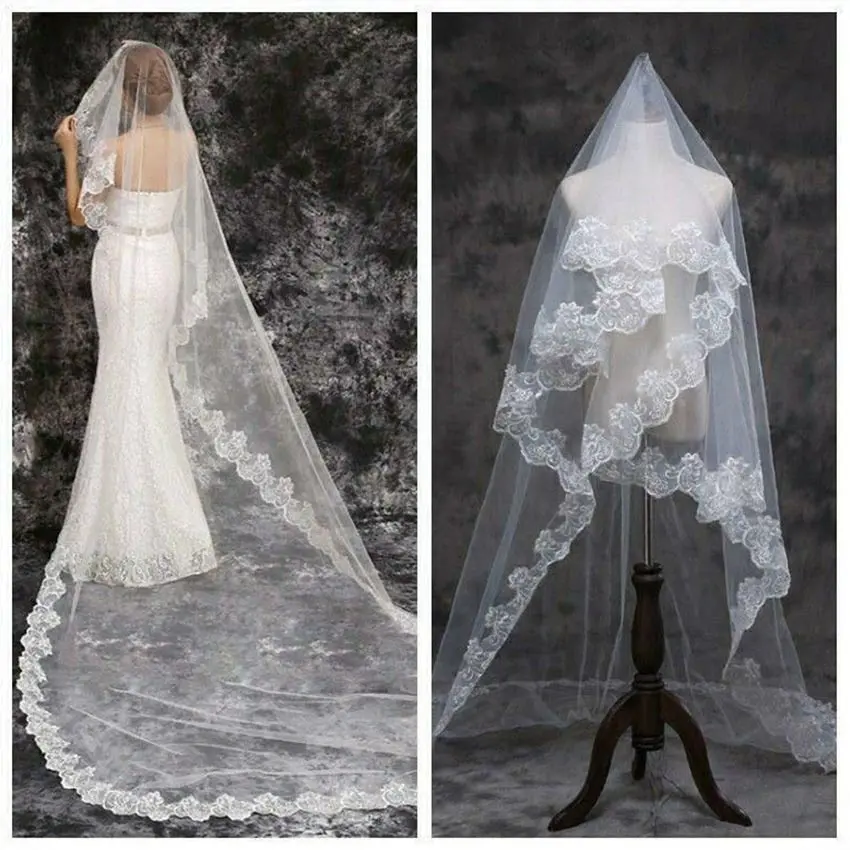 1.5/3/5M Putih Wedding Bridal Veil Renda Lace 1 Layer Kerudung Pengantin Sirkam Veil