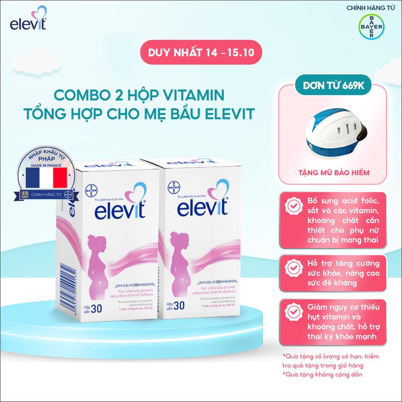 Combo 2 Hộp Vitamin Bầu Tổng Hợp ELEVIT Bổ Sung Vitamin và Khoáng Chất Cho Phụ Nữ Mang Thai và Sau Sinh Hộp 30 Viên x2