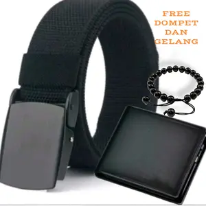NEW BESTIkat Pinggang Pria BONUS DOMPET DAN GELANG Kulit gesper 115cm Gesper Sekolah dan Kerja Ikat Pinggang BERKUALITAS ANTI XRAY BELI 1 DAPAT 3