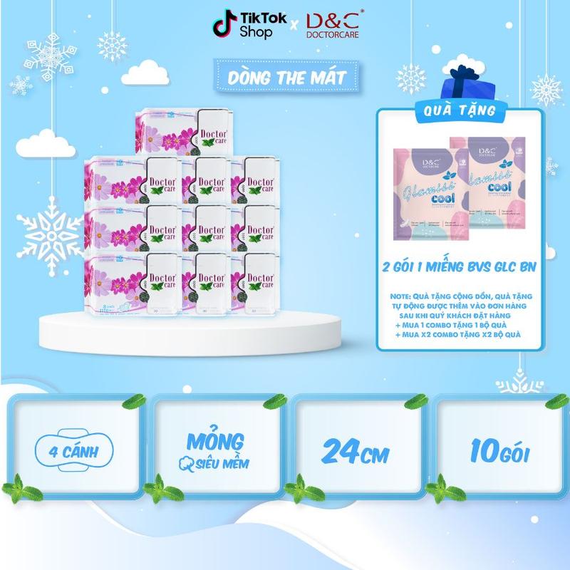 Combo 10 gói Băng vệ sinh D&C Doctor Care ban ngày mát lạnh 24cm - băng vệ sinh doctor care chính hãng   [Tặng 3 miếng bvs Glamiss Cool Ban Ngày]