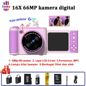 TEEKA S6 Kamera Digital 64GB 16X Zoom 66MP 1080P Vlogging Dengan Dukungan Selfie Permainan Puzzle untuk Hadiah Pemula Pelajar Camera kamera  digicam