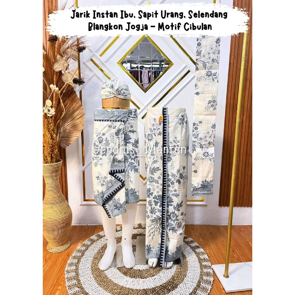 Gendhis • Jarik Wiru Instan Ibu, Sapit Urang, Selendang + Blangkon Jogja | Jarik Cibulan, Motif Lengkap