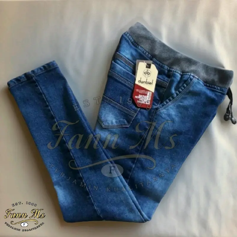 Celana Jeans Pria Kekinian – Bahan Adem Pinggang Karet & Harga Terbaik -  Slim Fit Tebal 5