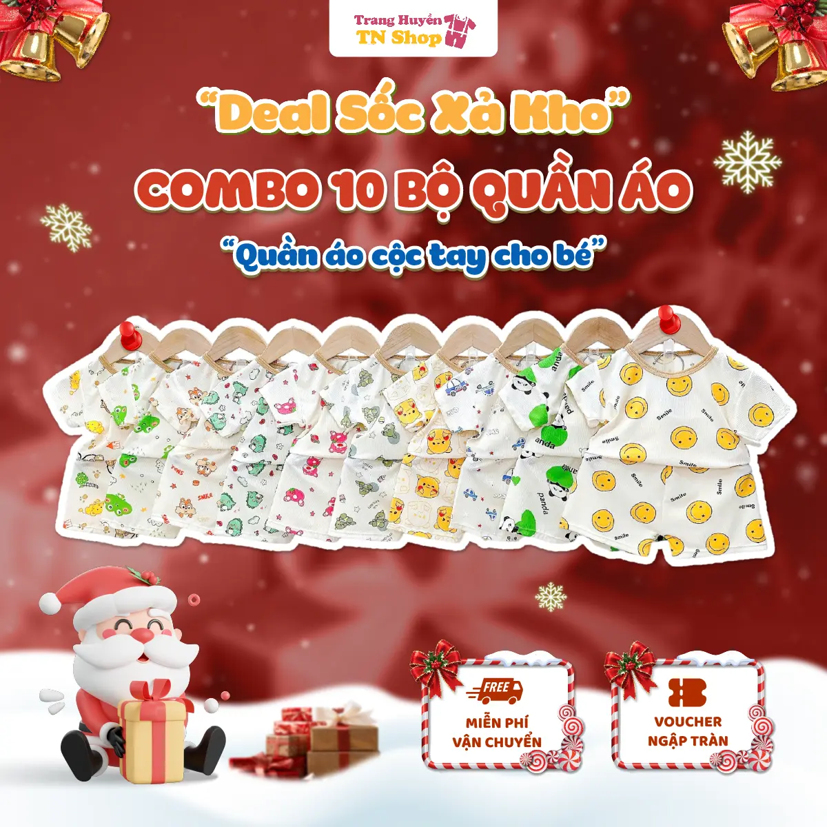 [ Deal Xả Kho Siêu Sốc ] Combo 10 Bộ Quần Áo Cộc Tay Chất Tăm Cho Bé Trai , Bé Gái từ 5kg-16kg