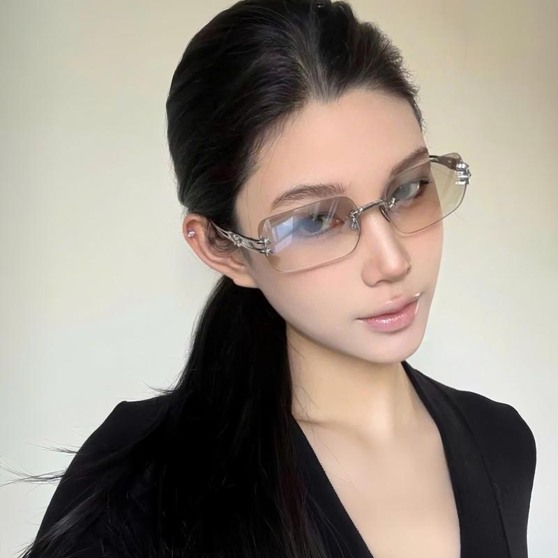  M10  Tặng hộp khăn lau  Mắt kính mát nam nữ thời trang Y2K tròng kính mắt không viền chống nắng gọng kính titan 