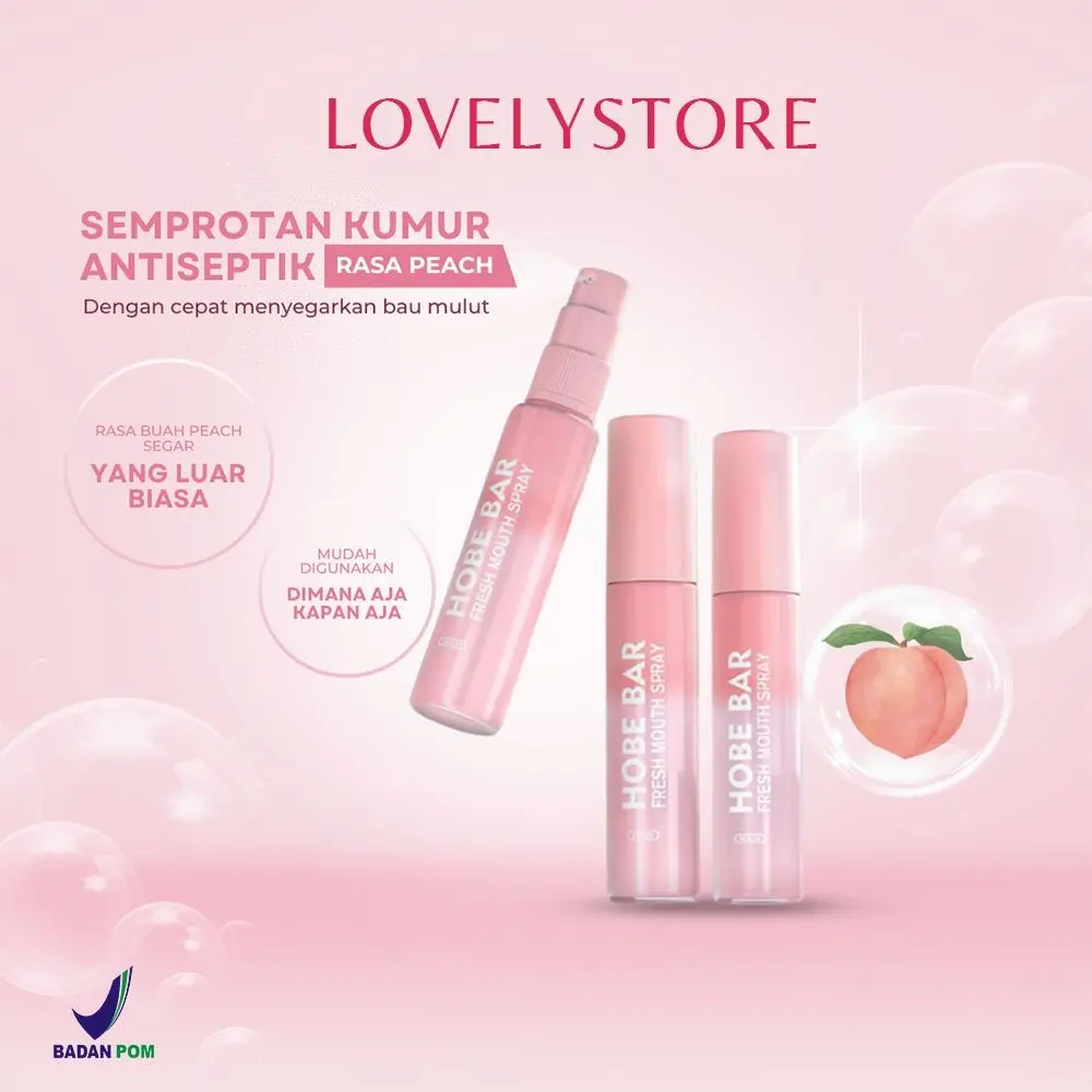 Pengharum Mulut Parfum Mulut Dan Penyegar Mulut - HOBE BAR Probiotic Oral Spray - Sugar-Free  Alcohol-Free  and Preservative-Free  Peach Mint Flavor for Fresh Breath (20 ml)