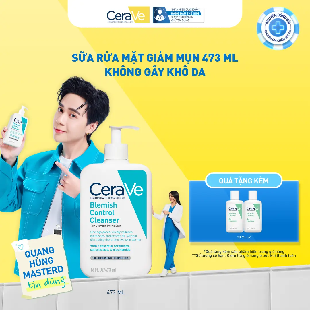 Sữa rửa mặt giảm mụn CeraVe Blemish Control Cleanser 473ml. Sữa rửa mặt dịu nhẹ giúp làm sạch bã nhờn dư thừa và giảm mụn với AHA & BHA, không làm tổn thương hàng rào bảo vệ da. DÙNG CHO DA MẶT_ Chăm sóc da_Skincare cho Nam và Nữ_Cleansing