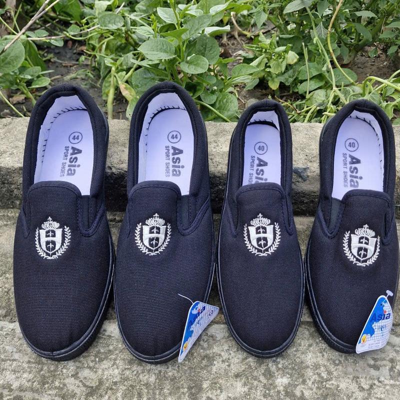 Giày ASI Xỏ Full Đen Lao Động Size 38-44 Đế Cao Su êm Ái Phù Hợp Người Đi Làm