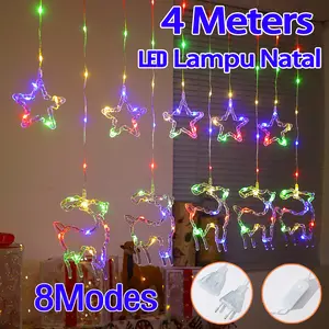Anbolt Lampu Natal Tirai Bintang Bulan LED Tumblr Light Warmwhite 4M Plastik & Kawat Tembaga 8 Mode Controller IP44 Dekorasi Pernikahan & Pesta