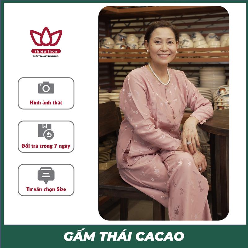 Đồ Bộ Trung Niên Nữ CACAO Kiểu Áo Tay Dài Chất Vải Gấm Hoa Văn Cao Cấp Thoáng Mát Mặc Ở Nhà,Lễ Tết Thoải Mái Quà Tặng Mẹ TOP BÁN CHẠY - THIỀU THOA STORE