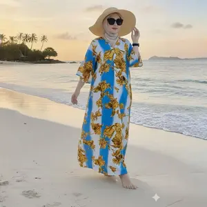 YURI Daster Terbaru Kekinian 2025 Bahan Rayon Motif Viral Busui Dress V Neck Nyaman untuk Ibu Bumil dan Wanita Tidur Panjang 125 cm