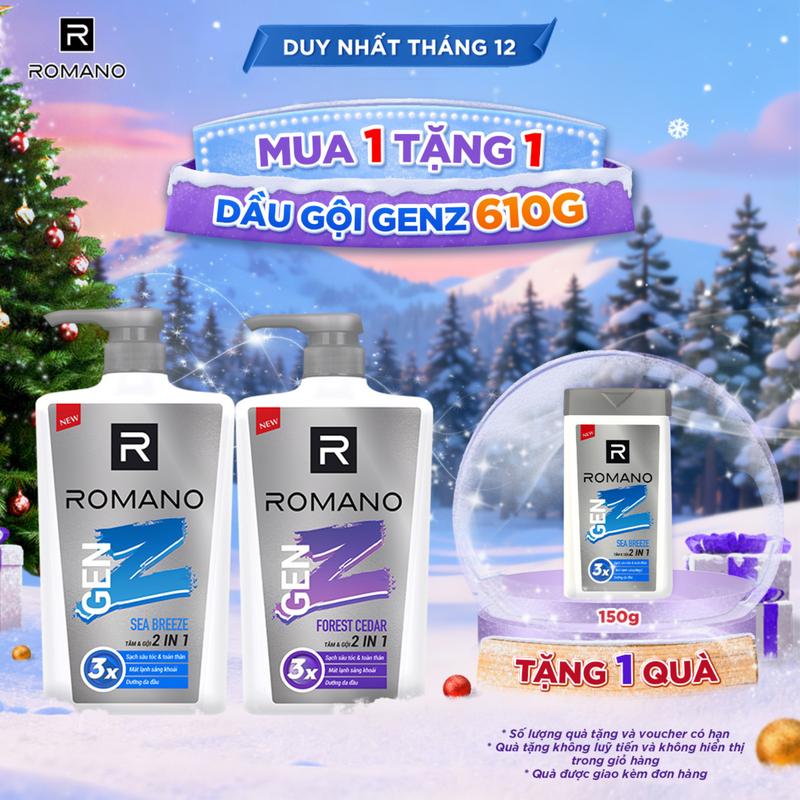Deal sốc CHẢNH BEAUTY TẮM & GỘI ROMANO GEN Z SEA BREEZE FOREST CEDAR 610G + Tặng 1 chai Romano 150g
