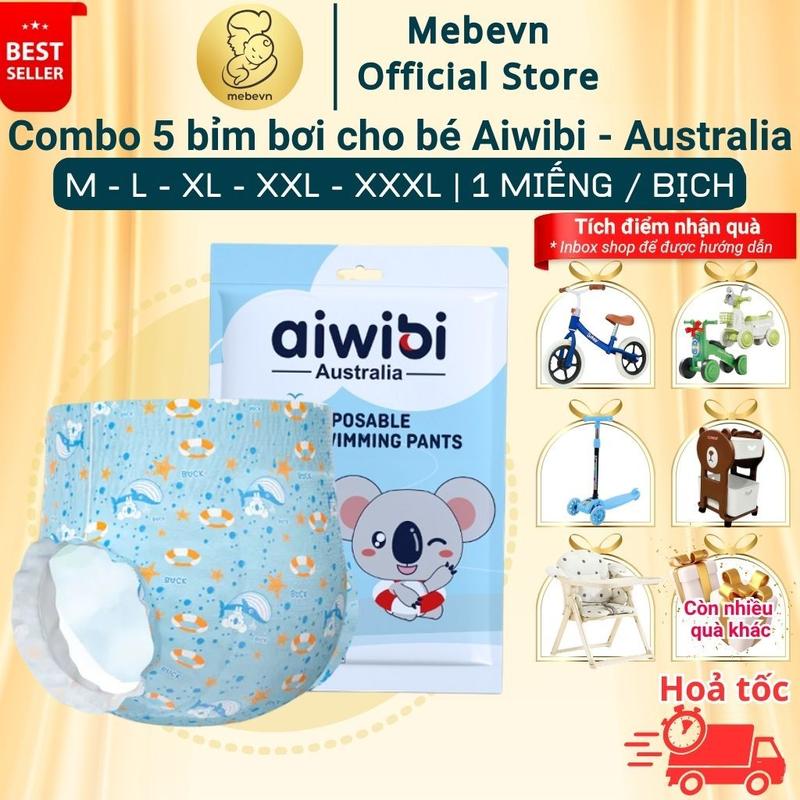 CODCombo 5 bỉm bơi cho bé Aiwibi của Australia, bỉm đi bơi cho bé cao cấp, không nặng tã khi bơi