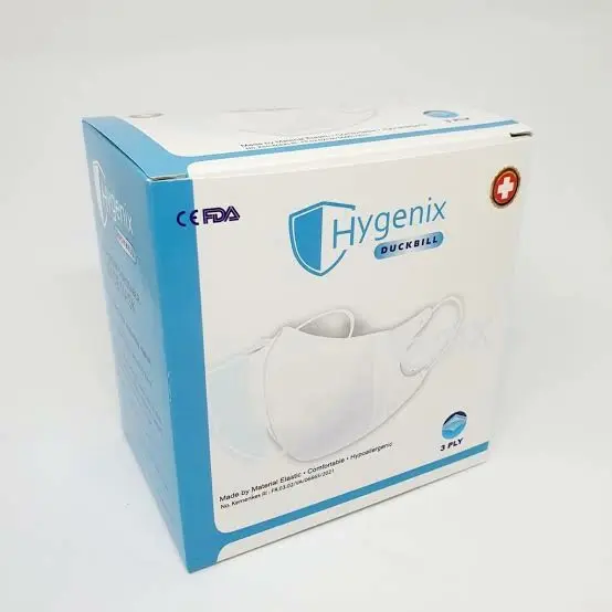 Masker Duckbill Earloop Dewasa 3ply Hygenix Emboss isi 50pcs Kemenkes 3