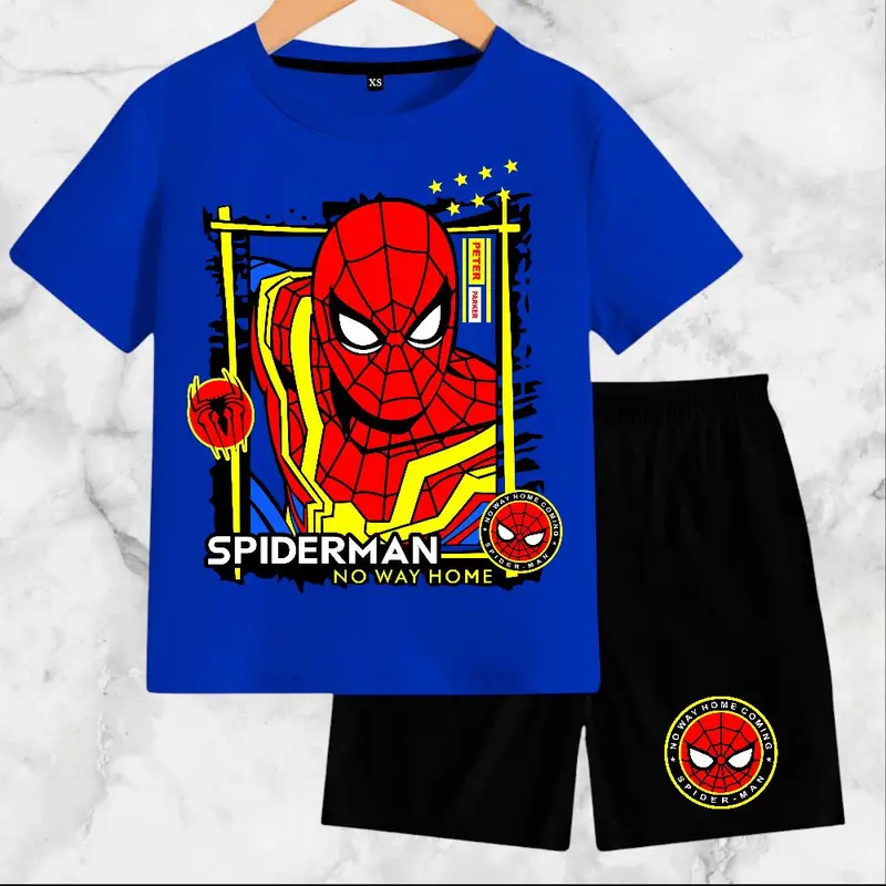Setelan Baju Anak-Anak Spiderman Kaos Catton Soft 24s DTF/Digital Berat Badan XS-XXXL Fashion Kids - Motif, Celana 2