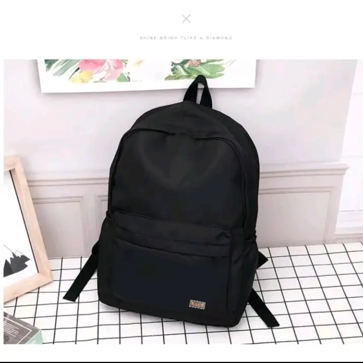 Tas ransel distro hitam polos pria/wanita. Sekolah dan harian.COD