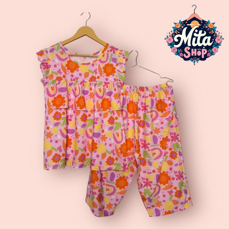 BẢN MỚI BÈO DÀI 15CM Đồ Bộ Nữ Quần Lửng Tay Cánh Tiên Phối Bèo To - Big Size 49 - 90kg - Chất Vải Tole Hai Da Thoáng Mát Trẻ Trung | Quần Áo Nữ Women