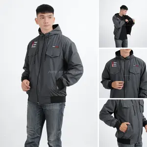 Jaket pria distro Bandung hoodie keren grosir pakaian pria jaket pria keren jaket cowok jaket parka distro Nyaman parasut Casual Bomber Hitam Bordir Waterproof Semi Fleece Tebal Sweater Tebal
