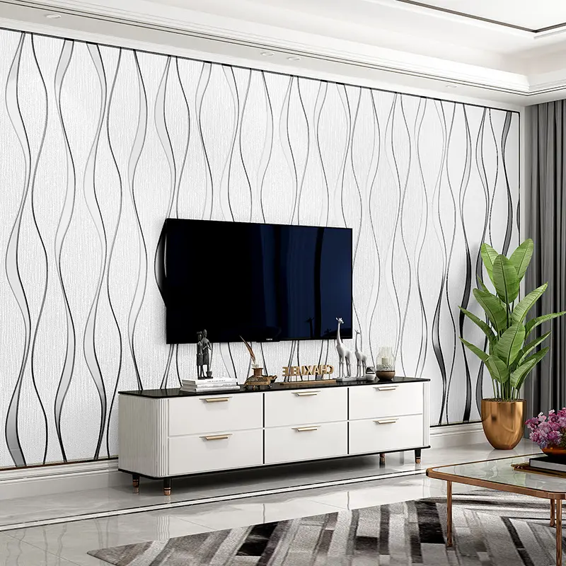Wallpaper Stiker Dinding Kamar 45cm x 7/9m Bahan Pvc Motif Gelombang Abu-Putih