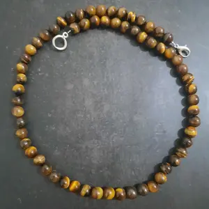 kalung batu natural stone pria tiger eyes 10mm