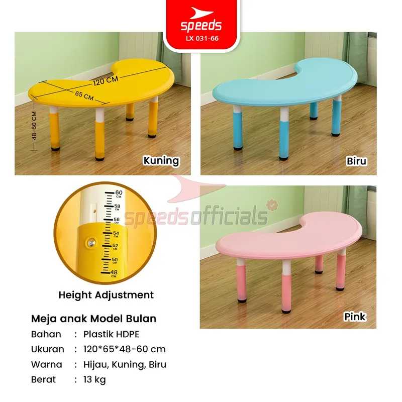 SPEEDS Meja Belajar Anak Colorful Bulan Moon Table Meja TK Paud Warna Warni Kids Table 031-66 1