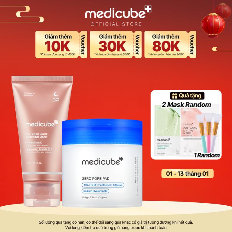 Set Giảm lỗ chân lông và mịn mướt da Toner Zero Pore Pad 155g 70 miếng + 1 Mặt nạ ngủ Collagen 75ml