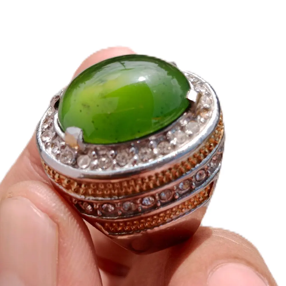 Cincin Akik Serfentine Hijau Botol Ring Titanium Terbaru
