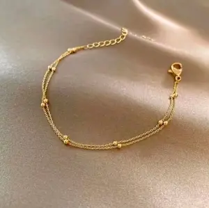 Gelang Tangan Titanium Wanita Rantai Nori Model Biji Lada Aksesoris Elegan Premium Anti Karat dan Luntur Bracelets Emas