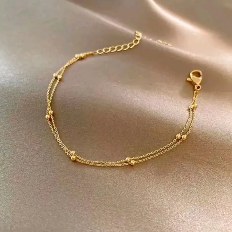 Gelang Tangan Titanium Wanita Rantai Nori Model Biji Lada Aksesoris Elegan Premium Anti Karat dan Luntur Bracelets Emas 0