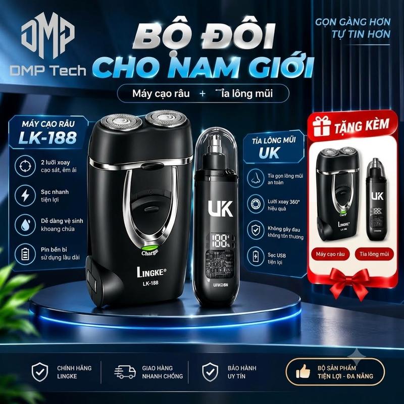 [Tặng Máy Tỉa Lông Mũi UK] Máy Cạo Râu Cao Cấp LK- Siêu Mạnh Mẽ - Chống Thấm Nước, Lưỡi Dao Tự Mài