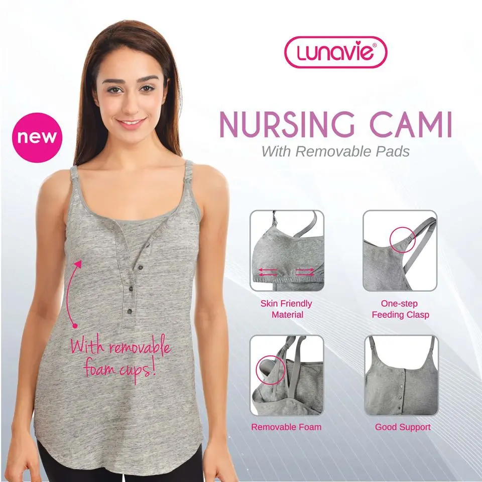 Lunavie Nursing Cami Camisole Maternity Clothes for Women Nursing bra Tank Top Camis With Built-In Bra with removable pads convenient all day comfort fashionable