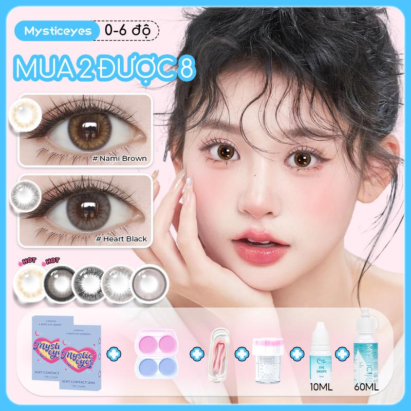 [Mua 2 được 8] Kính áp tròng 0-6 độ MYSTIC EYES 2 cặp lens 14.0mm-14.5mm | 2 khay đựng lens | 1 lọ nước ngâm lens 60ml | 1 lọ nước nhỏ mắt 10ml | 1 dụng cụ rửa lens | 1 set dụng cụ đeo lens lens  cứng