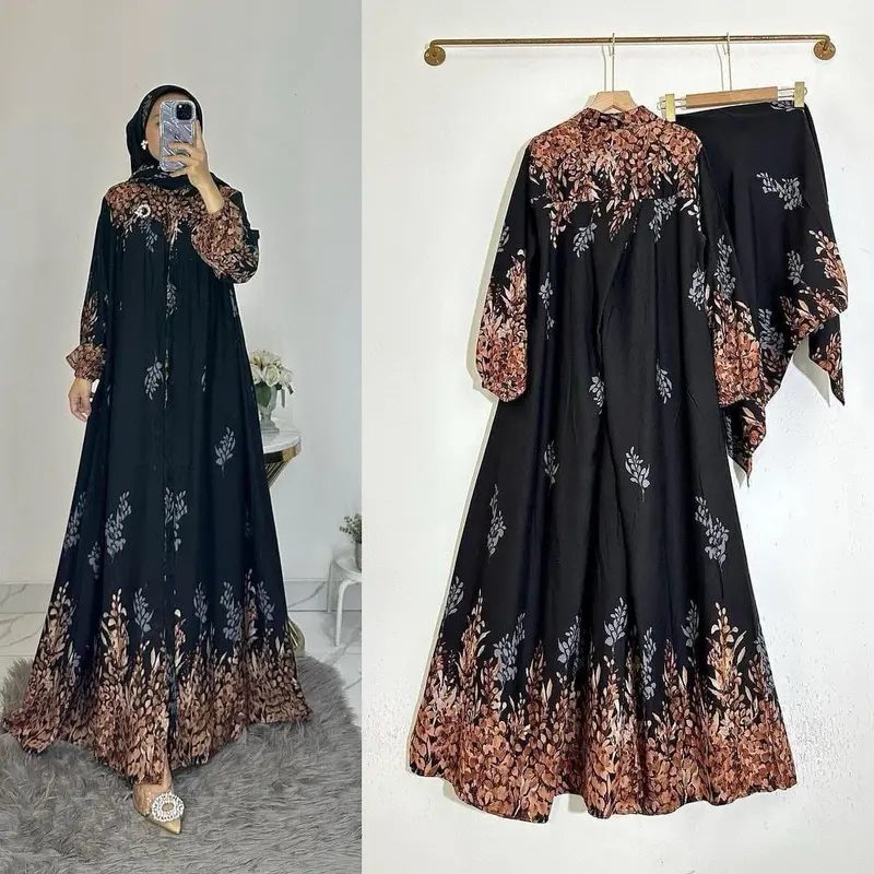 rf GAMIS AULIA SET HIJAB SILANG BELAKANG Dress Rayon Wanita Panjang Muslim Kancing Kerah sanghai 2
