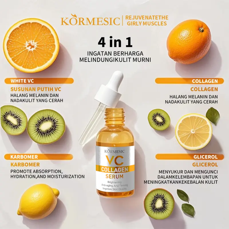 Sama seperti Michelle Ziudith  T1.「Beli 2 Dapat 3」BPOM-KORMESIC Serum Muka dengan Vitamin C + Kolagen untuk Mencerahkan dan Mengurangi Kerutan 30ml - Wajah Memudarkan Kering  Essence Hitam Perawatan Mengencangkan 3