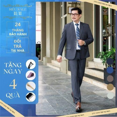  Bộ comple vestton Nam Trung Niên Được thiết kế Dáng Xuông thẳng và có 2 cúc Menswear 