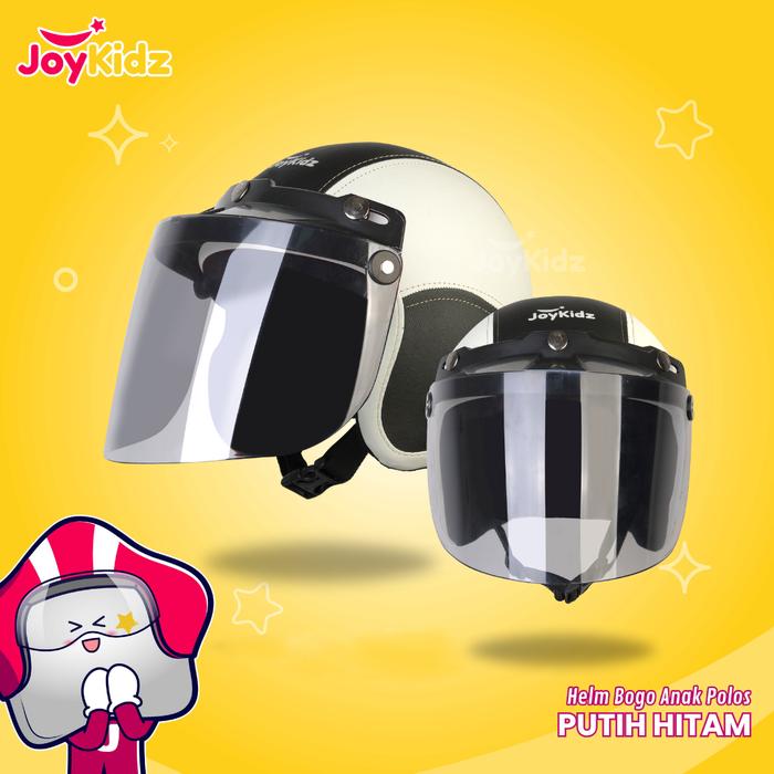 Gambar Helm Bogo Anak Retro Kulit usia 2-6 Tahun Putih Hitam Kaca Flat dari JoyKidz Kota Surabaya Tokopedia
