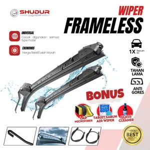 Wiper Frameless Mobil 1 Set Kiri & Kanan Tanpa Rangka Besi Windshield Blade Karet Universal Tahan Lama Anti Gores Bonus Paket Perawatan Kaca Mobil