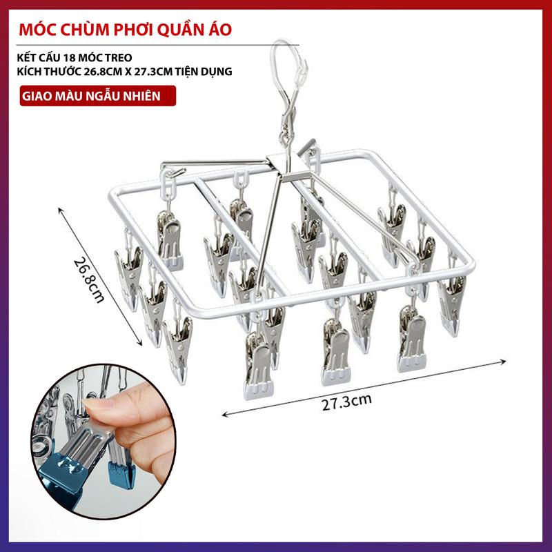 Móc Chùm Phơi Quần Áo Với 18 Móc Treo Kích Thước 27.3cm x26.8cm Tiện Lợi Cho Mọi Nhà