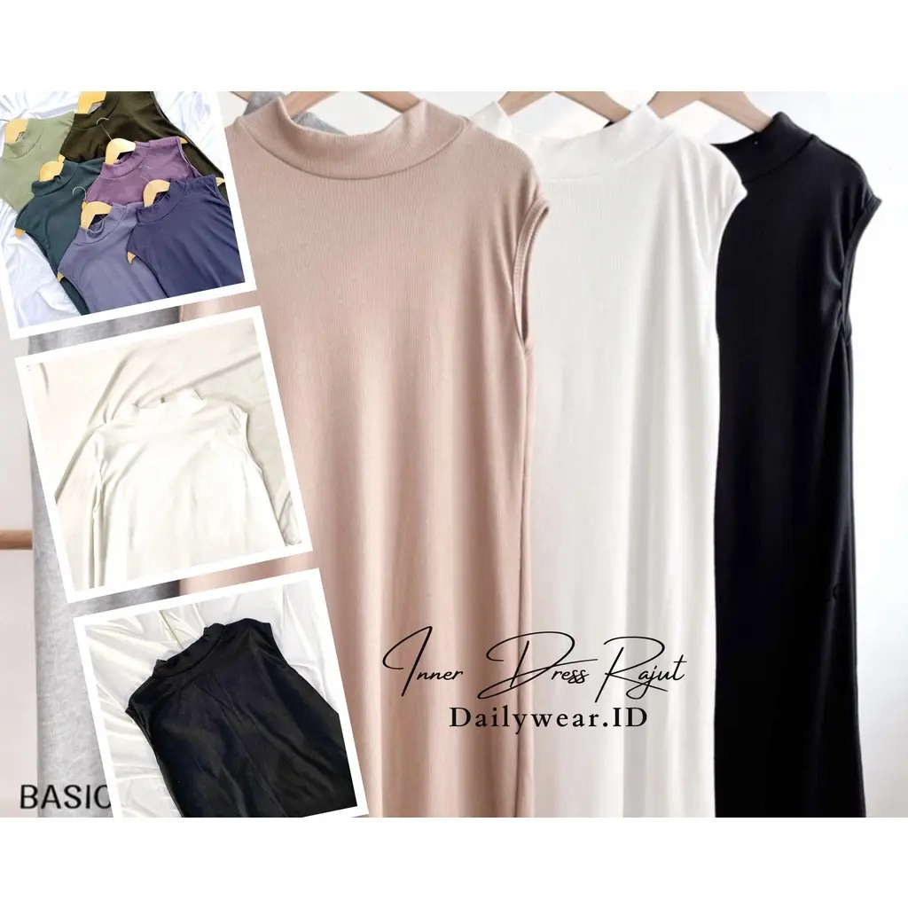 Inner Dress Rajut Terbaru 2023 Turtleneck Span - Knit Dresses Korean Style - Dalaman Wanita Tanpa Lengan