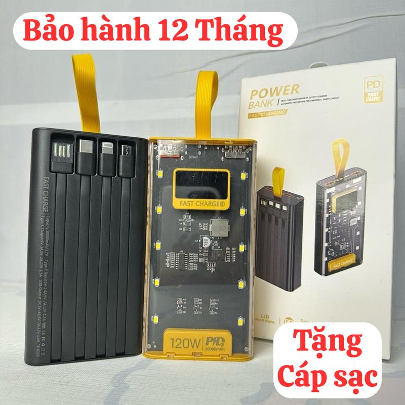 ￼Pin Sạc Dự Phòng nhanh Dung Lượng Cao 30.000mAh POWER BANK, Công Suất Sạc Nhanh 120W Chuẩn PD, Sẵn 4 Đầu Dây Cho Mọi Thiết Bị (Bảo Hành 12 Tháng