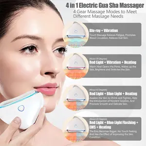 Gua Sha 4 in 1 Perawatan Kecantikan LED EMS Mengencangkan Wajah & Tubuh dengan Blue Light Vibration & Warm Therapy