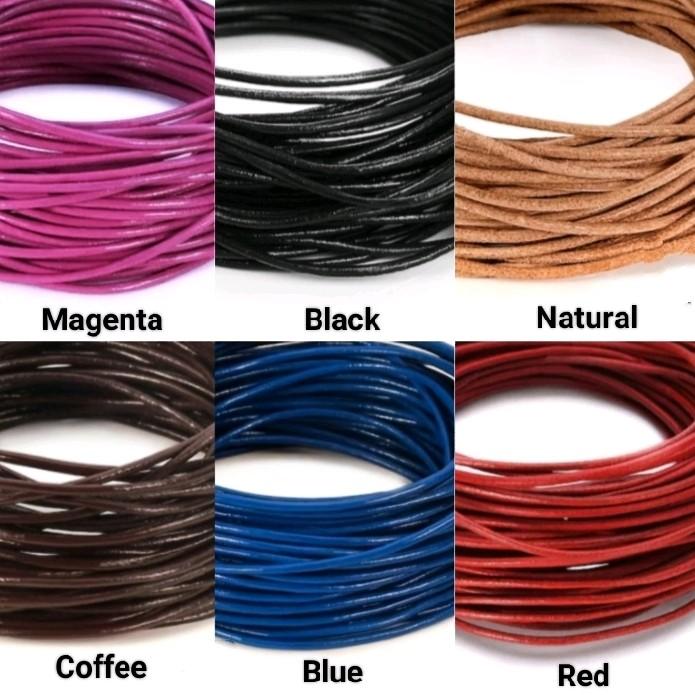 Kalung Pria Wanita Anak Tali Kulit Asli Genuine Leather Necklace Titanium Hitam Blac 1