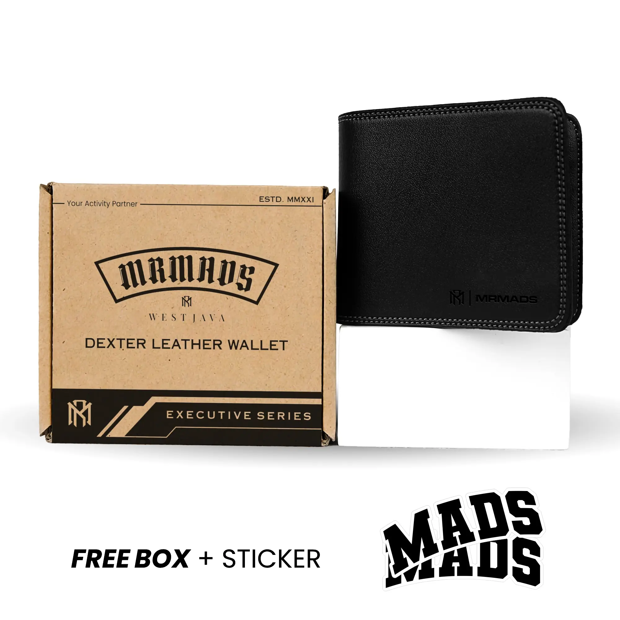 Mr Mads - Dexter Dompet Lipat Pria Bahan Kulit Sintetis PU Leather Short Wallet Hitam Kartu